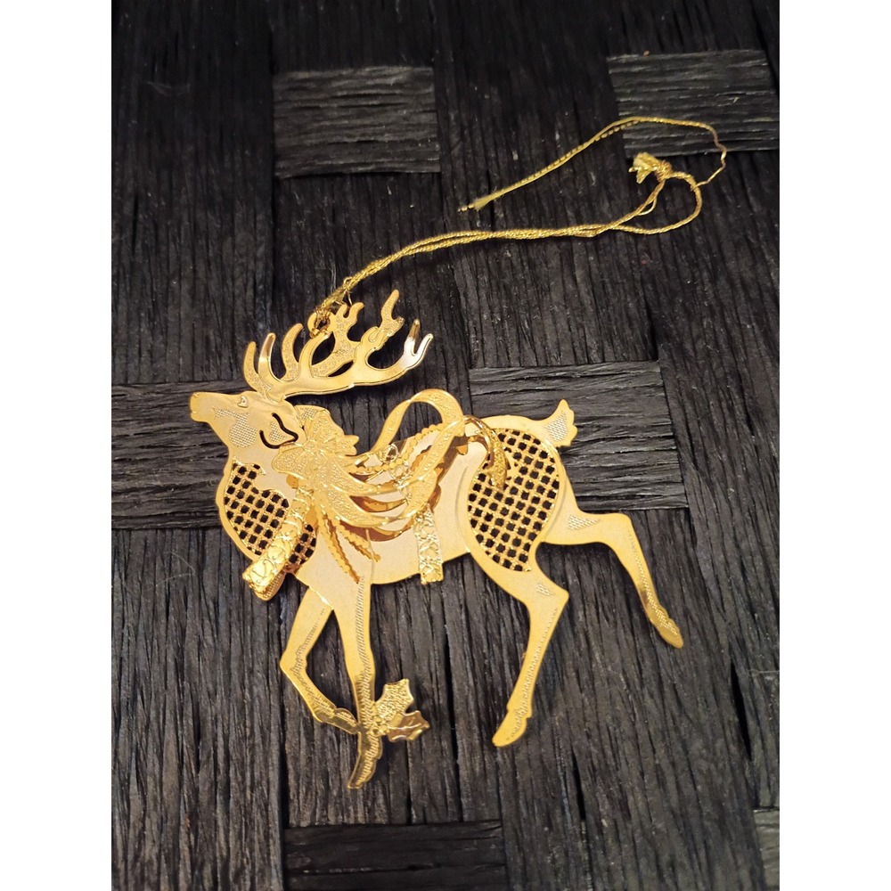 Baldwin Brass Reindeer Christmas Ornament Gold Tone Filigree 7189.010 With Box